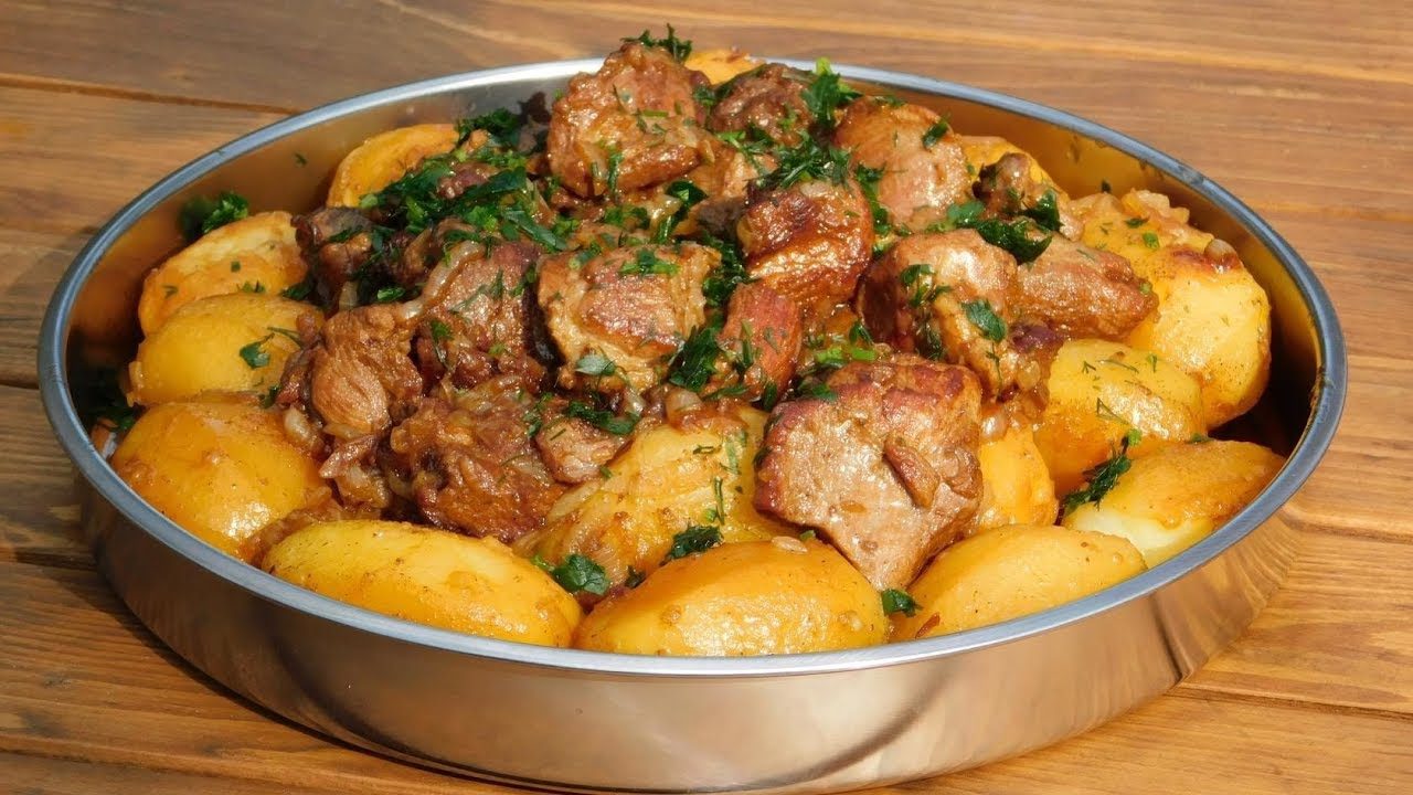 Картофель с мясом на мангале