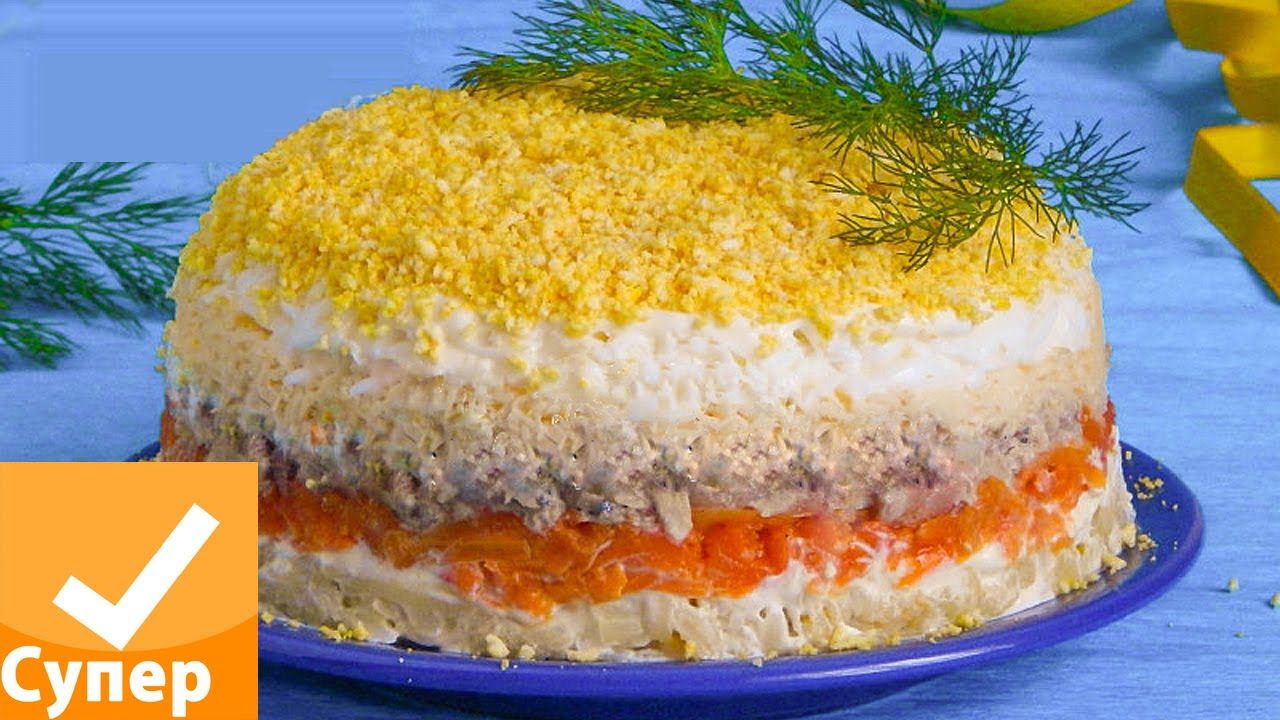 Салат Мимоза классический — слоёный, с рыбными консервами